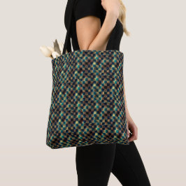 Bolsa Tote Xadrez sujo e efeito arranhado, azul e amarelo