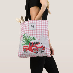 Bolsa Tote Xadrez tartã tradicional, monograma, cor-de-rosa