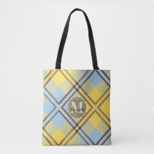 Xadrez Tartan Amarelo Azul Couro Monogramado Nome