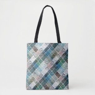 Bolsa Tote xadrez, tartan, xadrez, clássico, azul, branco