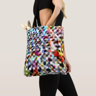 Bolsa Tote Xadrez torcida sob manchas coloridas, escandalosa 