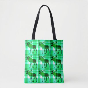 Bolsa Tote Xadrez verde-do-alce-impressão por todo o saco