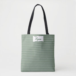 Bolsa Tote Xadrez Verde e Branco Clássico | Nome Personalizad