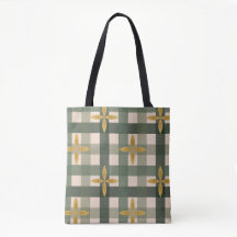 Bolsa Tote Xadrez Verde e Folhas