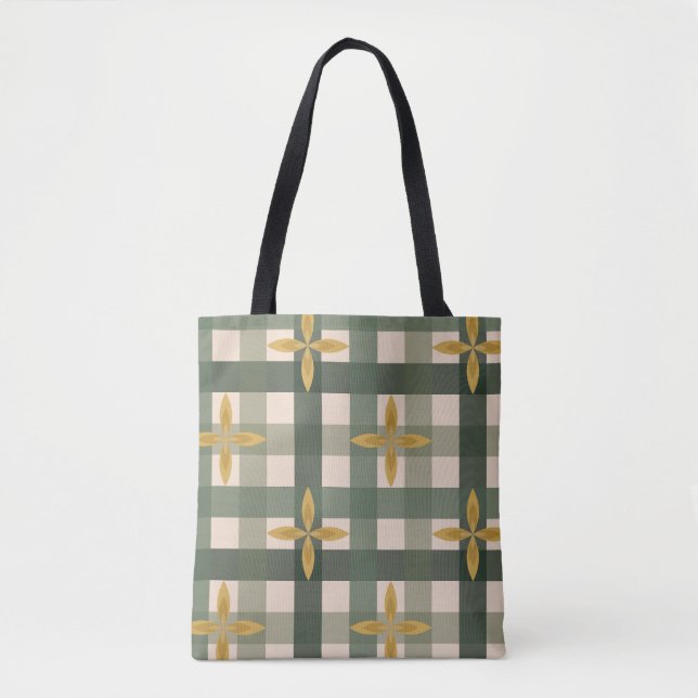 Bolsa Tote Xadrez Verde e Folhas (Frente)