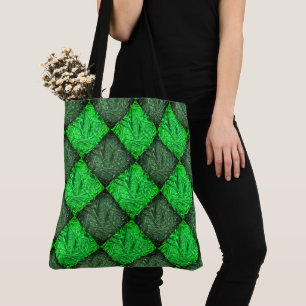Bolsa Tote Xadrez verde falsa grama ou folhas de coqueiro.
