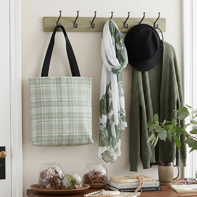 Bolsa Tote Xadrez verde sage claro (Criador carregado)