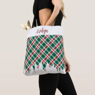 Bolsa Tote Xadrez Vermelha e Verde Tradicional com nome Natal