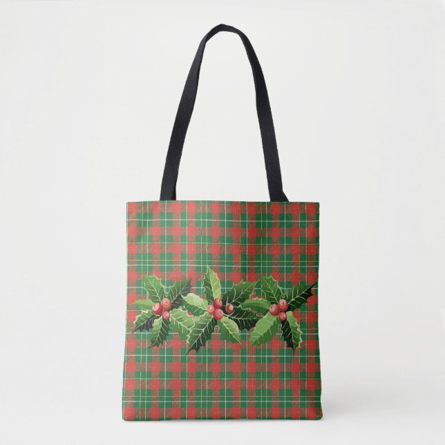 Bolsa Tote Xadrez Vermelha Natal Verde Com Fúria (Frente)