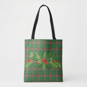 Bolsa Tote Xadrez Vermelha Verde Natal com Fio
