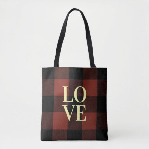 Bolsa Tote Xadrez Vermelho e Design Negra