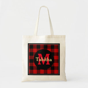 Bolsa Tote Xadrez Vermelho e Preto com Monograma e Nome