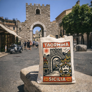 Bolsa Tote Xilogravura Amarelo Vermelho Taormina Sicília Port