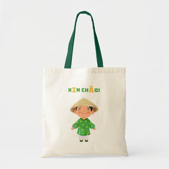 Bolsa Tote Xin Chào! Tote Bag - Saudação Vietnamita Bonita (Frente)