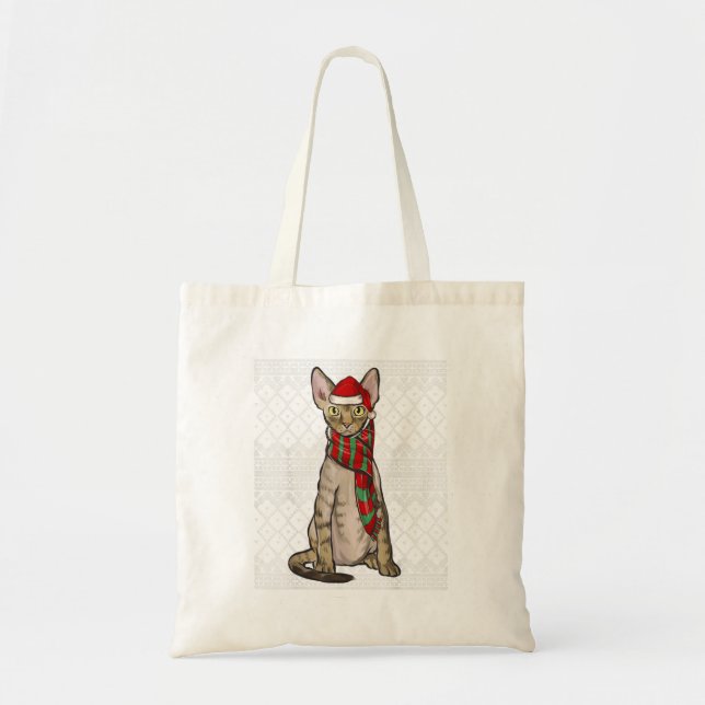 Bolsa Tote Xmas Devon Rex Cat Santa Claus Hat Feia (Frente)