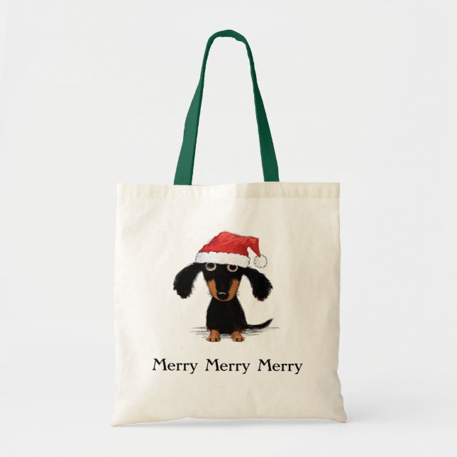 Bolsa Tote Xmas engraçado do Natal do cão do Wiener do (Frente)