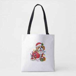 Bolsa Tote Xmas Lighting Papais noeis Shih Tzu Dog Natal