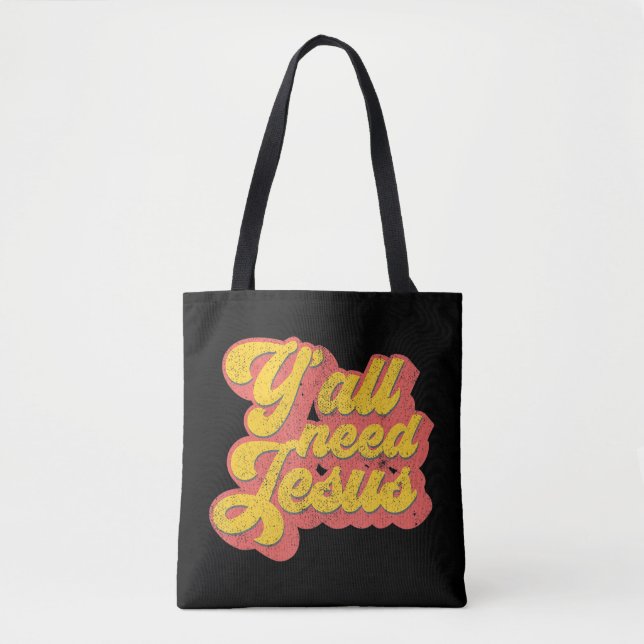 Bolsa Tote Yall Need Jesus Christian Retro 70s Bíblia Cristo  (Frente)