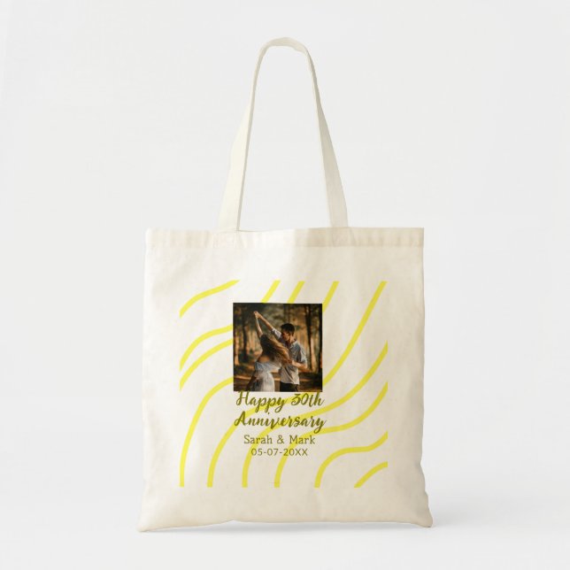 Bolsa Tote Yellow golden photo 30th wedding anniversary name  (Frente)