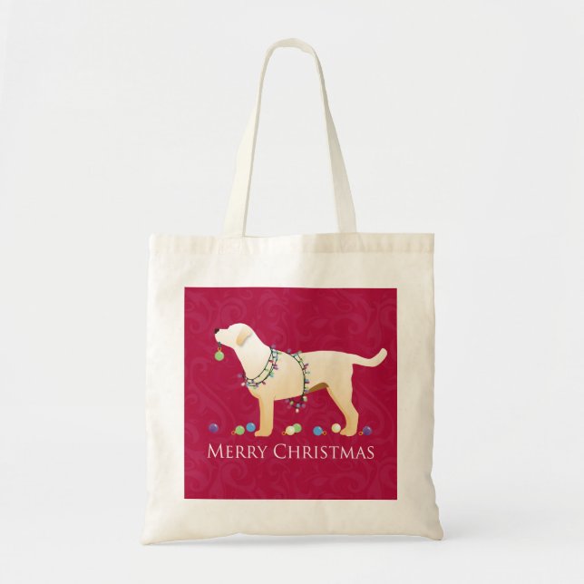 Bolsa Tote Yellow Labrador Retriever Feliz Design de Natal (Frente)