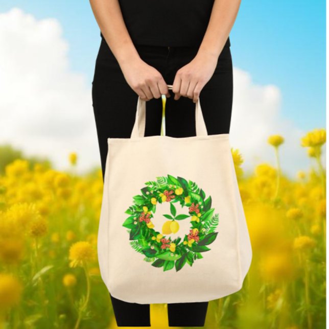 Bolsa Tote Yellow Lemon Wreath  (Budget tote bag makes a great gift for Mothers Day!)