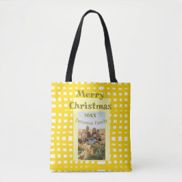 Bolsa Tote Yellow white plaid retro Christmas holiday family 