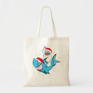 Bolsa Tote Yeti Para A Festa De Shark Santa Hat Natal Pajama