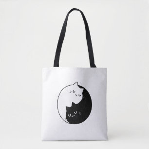 Bolsa Tote yin branco e preto bonito e yin e yang cat love de