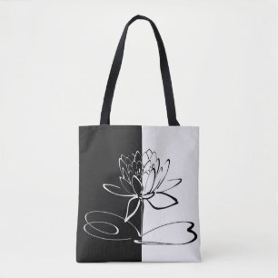 Bolsa Tote Yin Yang Black White Lotus Blossom
