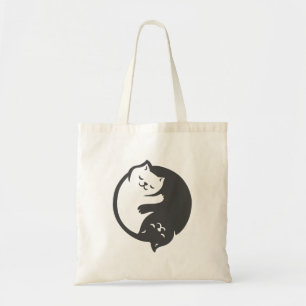 Bolsa Tote Yin-Yang, gato branco e preto - Escolha a cor de t
