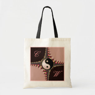 Bolsa Tote Yin Yang Monogramo cor-de-rosa+preto