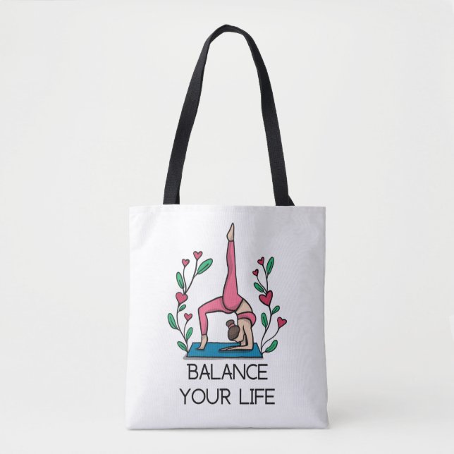 Bolsa Tote Yoga equilibra sua vida em ioga rosa   (Frente)