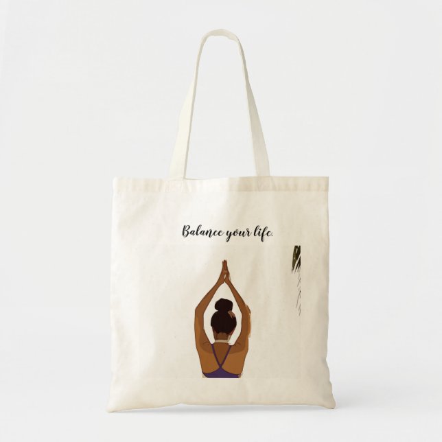 Bolsa Tote Yoga Equilibra sua vida mulher apresentando yoga (Frente)
