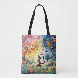 Bolsa Tote Yoga Harmony Woman e Birds no Jardim Sangrento