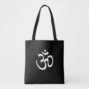 Bolsa Tote Yoga, Ícone de Aum Om, Símbolo Hinduísmo, Branc