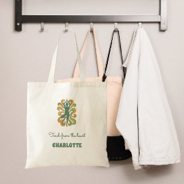 Bolsa Tote Yoga pose swirls green orange name slogan retro