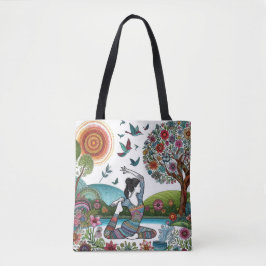 Bolsa Tote Yoga Practice in the Glow of Sunlight and Blossoms