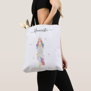 Bolsa Tote Yoga Unicorn coloca um branco bonito e divertido N
