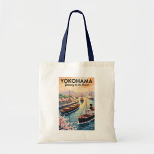 Bolsa Tote Yokohama Japão Ilustração Arte de Viagem Vintage