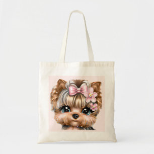 Bolsa Tote Yorkie bonito com um Arco rosa