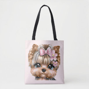Bolsa Tote Yorkie bonito com um Arco rosa