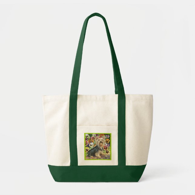 Bolsa Tote Yorkie com Pansies (Frente)