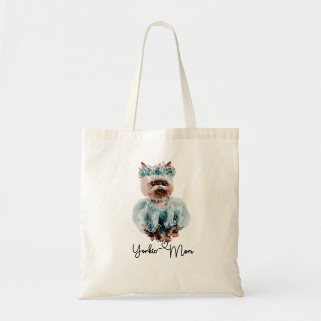 Bolsa Tote Yorkie Mãe Watercolor Art (Frente)