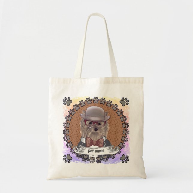 Bolsa Tote Yorkie Usando Óculos (Frente)