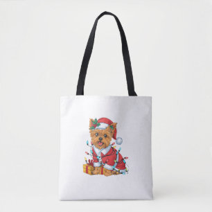Bolsa Tote Yorkie Xmas Lighting Papais noeis Yorkie Dog Natal