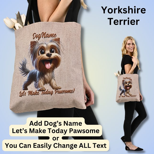 Bolsa Tote Yorkshire Terrier - Adicione o nome do cão, altere (Criador carregado)