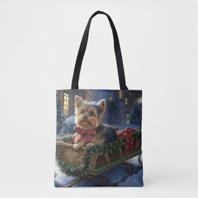 Bolsa Tote Yorkshire Terrier Christmas Fesason (Frente)
