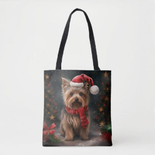 Bolsa Tote Yorkshire Terrier Dog no Natal da neve