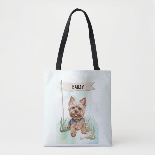 Bolsa Tote Yorkshire Terrier Watercolor Personalized Dog (Frente)