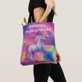 Bolsa Tote Your Feelings Are Valid Rainbow Tie Dye Unicorn